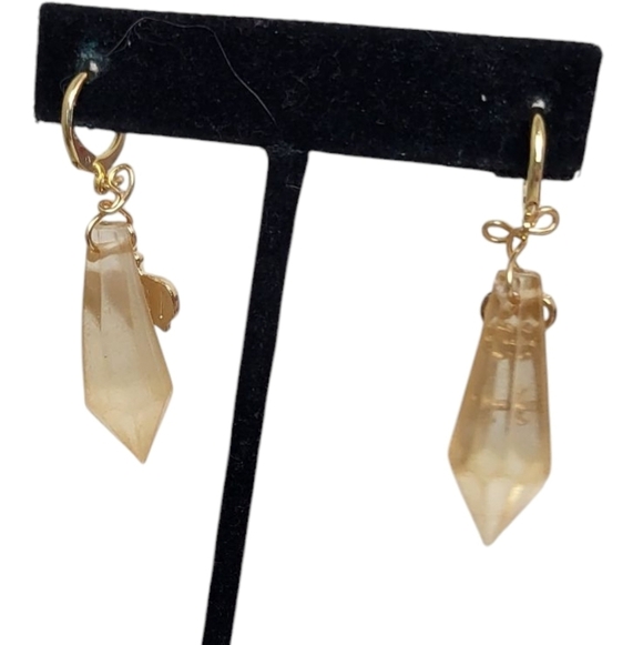 18K Goldplated Clear Sphere Skeleton Key Crown Huggie EARRINGS - Picture 6 of 6